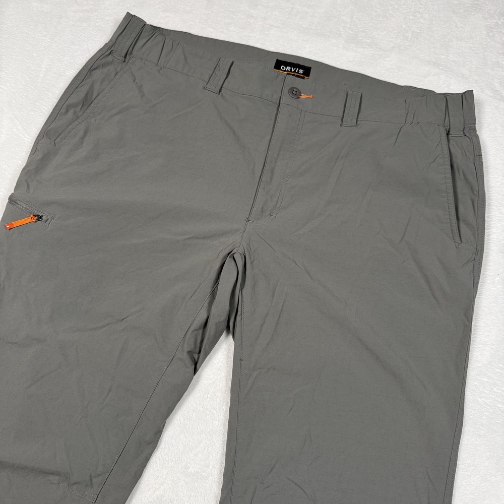 Orvis Pants Mens XL 42x30 Gray Stretch Nylon‎ Hiking Outdoor Zip Pocket Travel